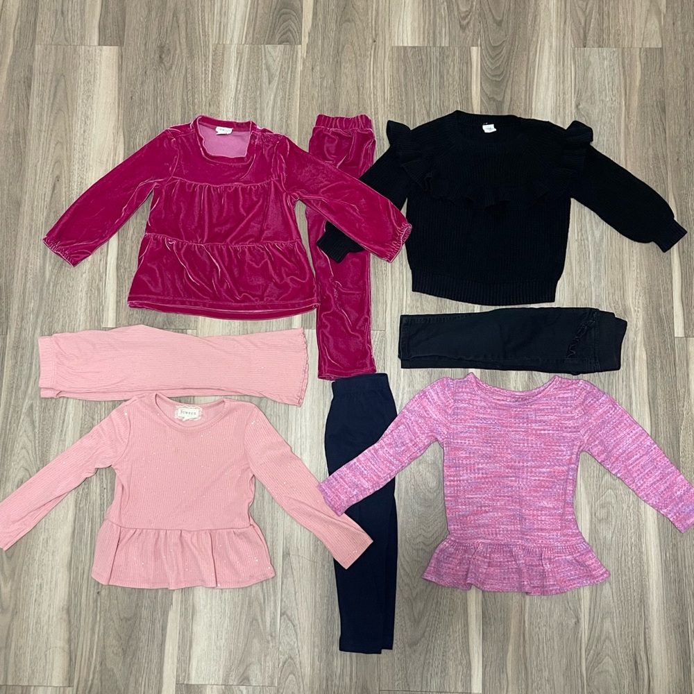 Stylish Kids Peplum Tops Set - Pink, Black, and Magenta